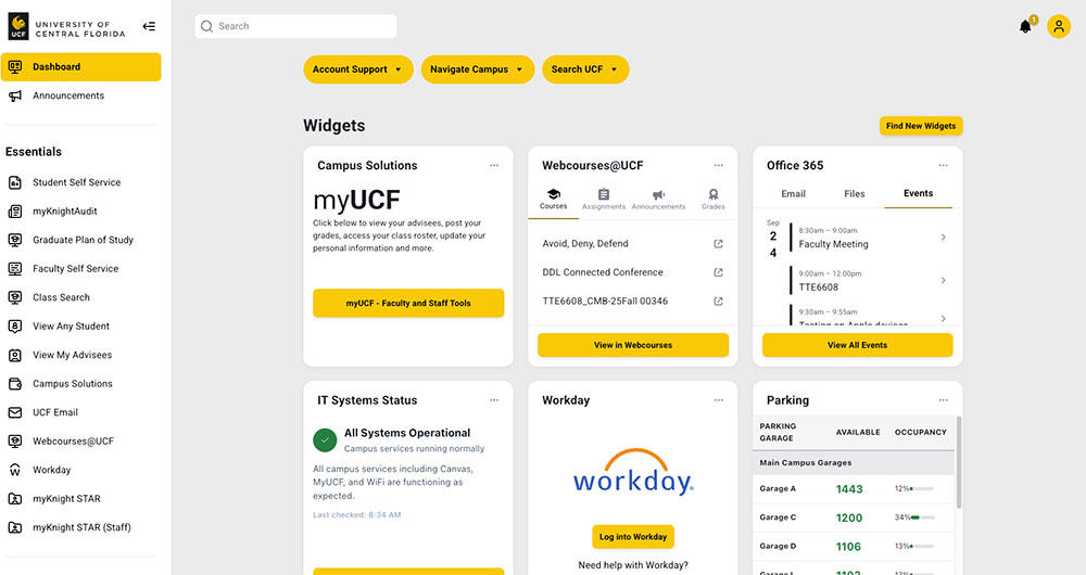 myUCF faculty screen